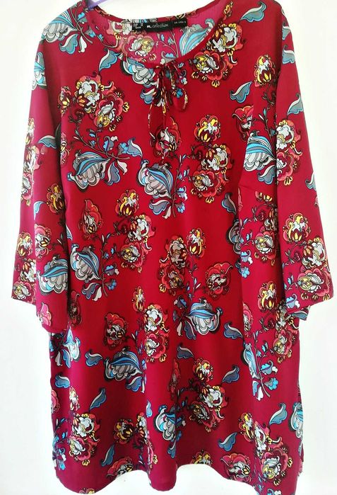 bluza lunga / rochie grena cu arabescuri colorate  , m.collection , 54