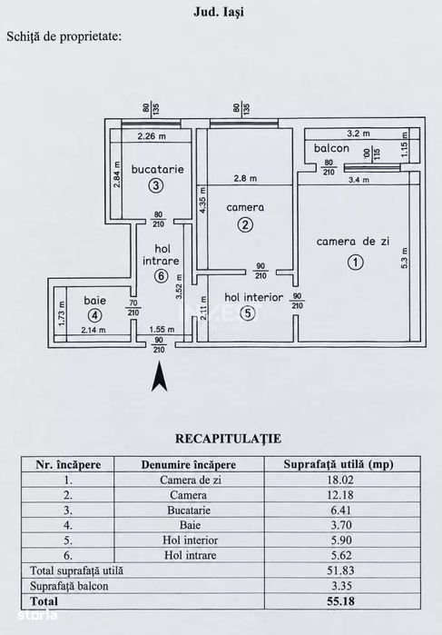 Apartament 2 camere, decomandat, 55 mp, etaj intermediar
