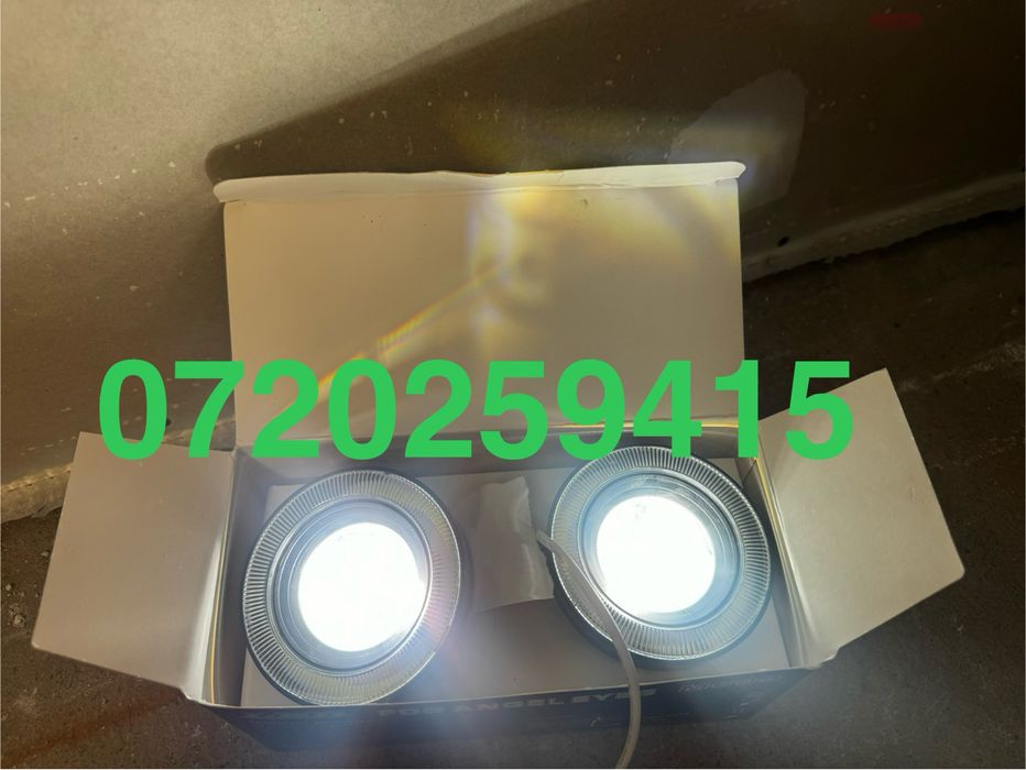 Set 2 Proiectoare LED ceata cu Lupa si Angel Eyes 86 mm 12v doua faze