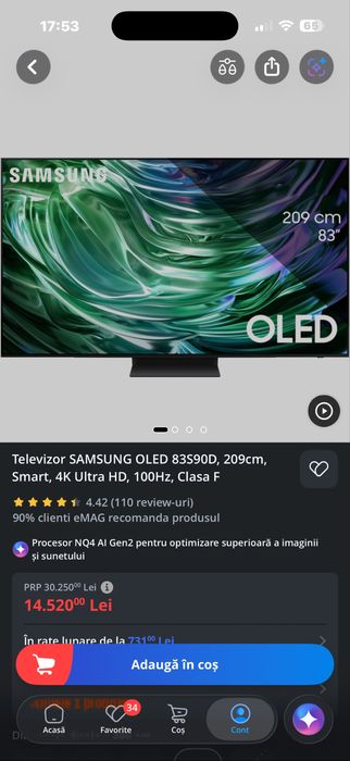 Televizor Samsung OLED 4K 100Hz 83"/209cm în garanție
