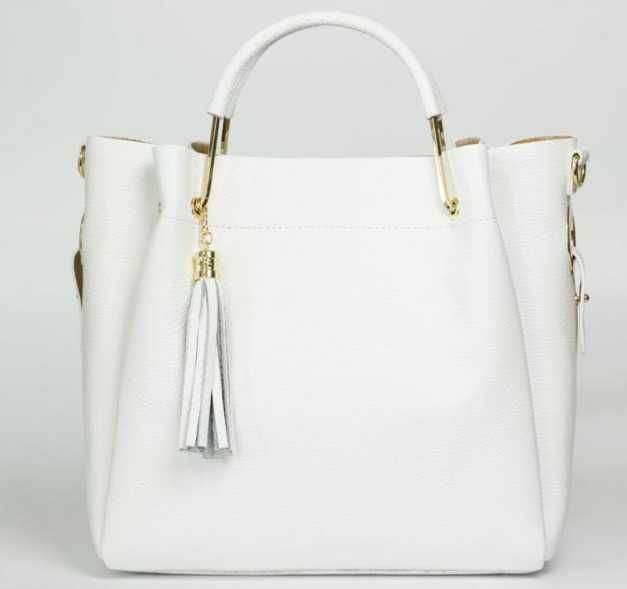 Geanta dama - piele naturala - alba - noua