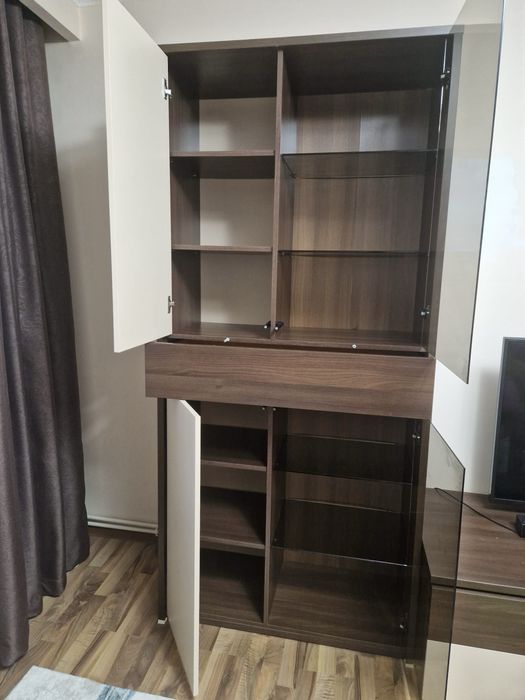 Dulap vitrină Lemet, 210 cm, cu rafturi și sertar