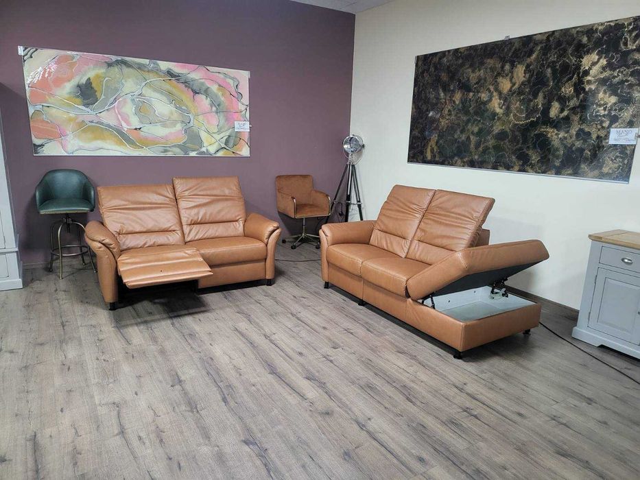 Кафяв кожен комплект дивани тройка и двойка MM-ZE1148