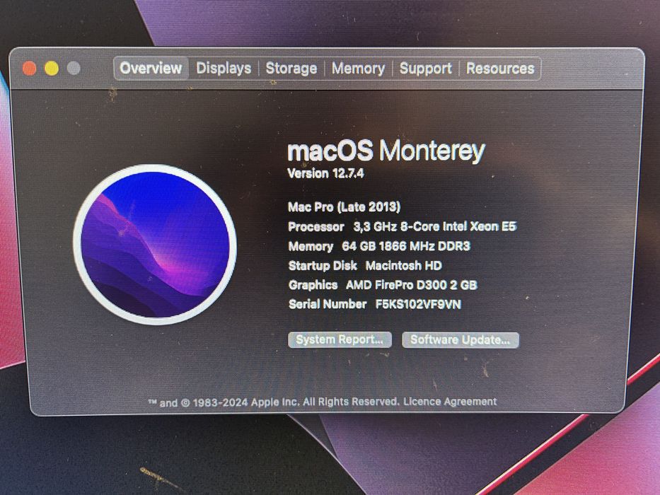 Работна станция Mac Pro Late 2013 с 8-ядрен Intel Xeon, 64GB, 4GB VRAM