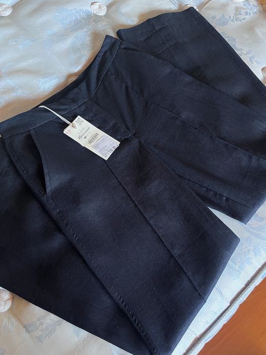 Zara, pantaloni cu talie joasă, 53% in, albastru închis