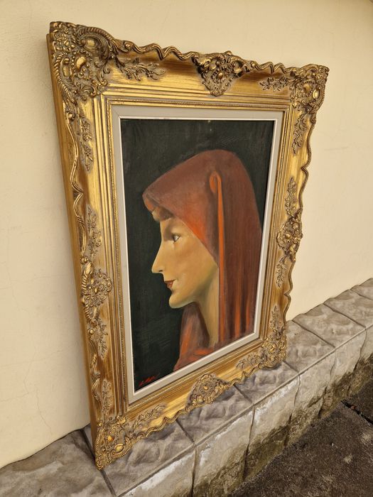 Портрет масло антикварен авторски платно голям