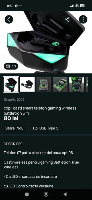 Casti audio wireless gaming sport battletron trupe wireless bluetooth 5.0  usb c