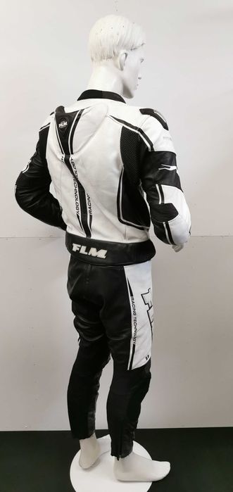 Costum moto piele FLM alb cu cocoașă mărime 50