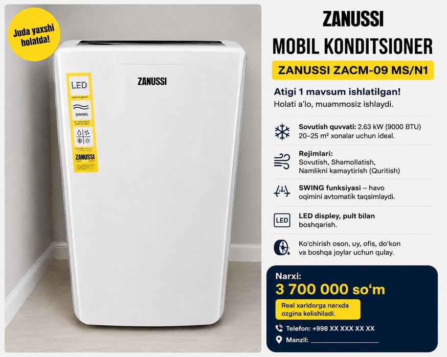 Zanussi mobil konditsioner sotiladi