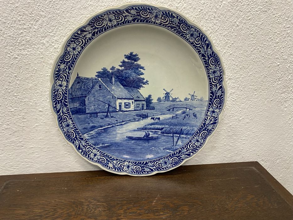 Голяма порцеланова Delft Blau чиния 40 см Holland 1920-1950