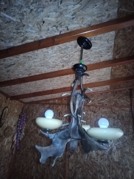 Ръчно изработен таванен полилей от 5 броя еленски рога. 
Нестандартен,