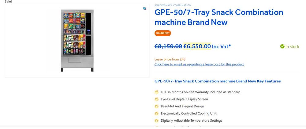 Tonomat Vending GPE 50 (6 tăvi x 9 coloane) –  complet echipat