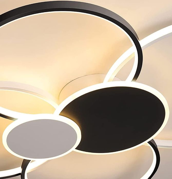 Модерна LED таванна лампа черно и бяло 100×86 см 96W + дистанционн