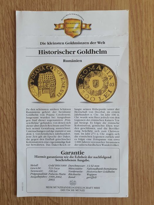 Monede numismatice BNR Aur (puritate 999,9) 1999 - 2002 - 2003 - 2010