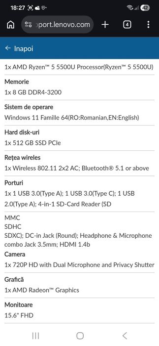 Laptop Lenovo ideapad  1, impecabil.