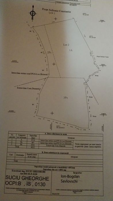 Vând teren intravilan situat în sat Hoisești, Comuna Dumesti, județul Iași