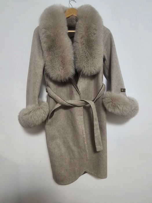 Palton cu lână si blană naturală Alpaca