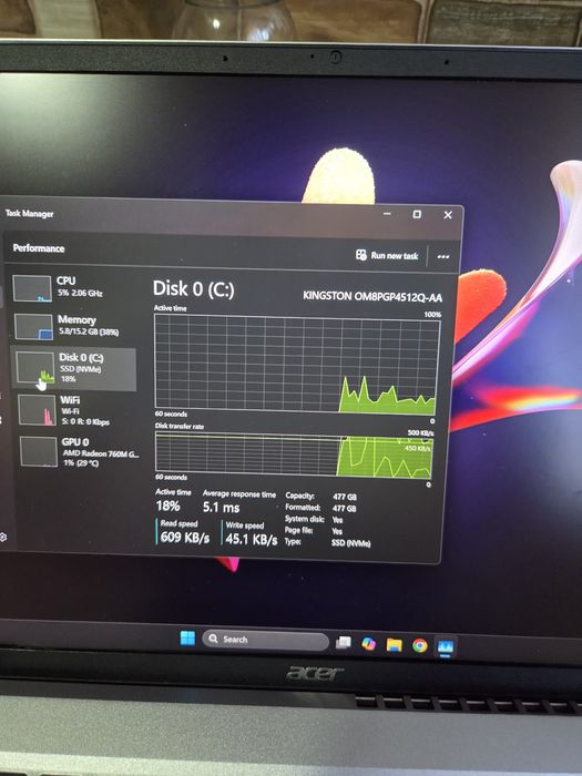 Acer Swift Go 14 Ryzen 5 7640U 16GB RAM SSD 512GB  baterie 100%