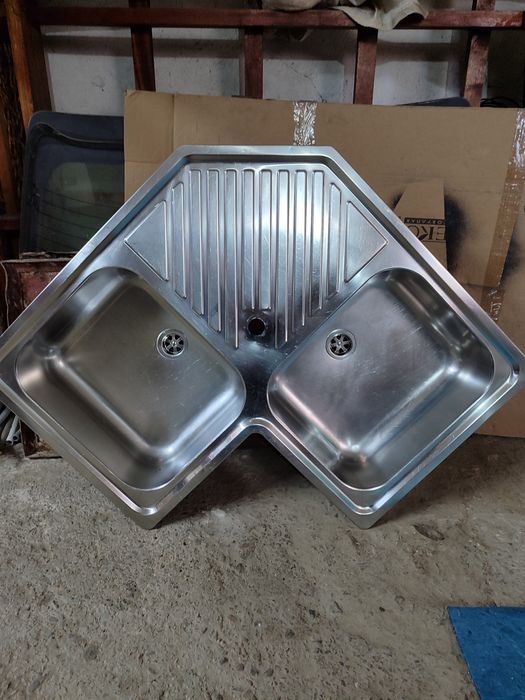 Двойна ъглова неръждаема кухненска мивка