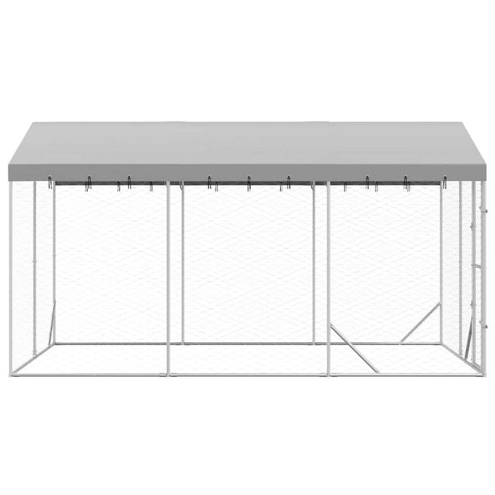 Външна клетка за куче с покрив сребриста 3x4,5x2,5 м стомана