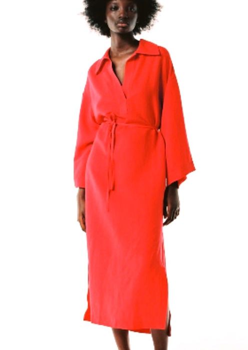 Zara дълга красива ленена рокля в разкошен черни цвят