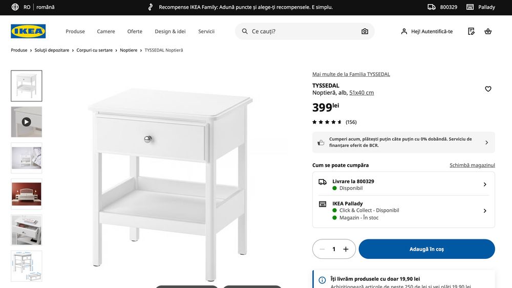Pat IKEA TYSSEDAL 160x200 + saltea premium + 2 noptiere - stare excelentă