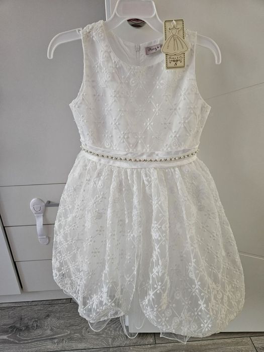 Детска официална бяла рокля с тюл Fiona & Co