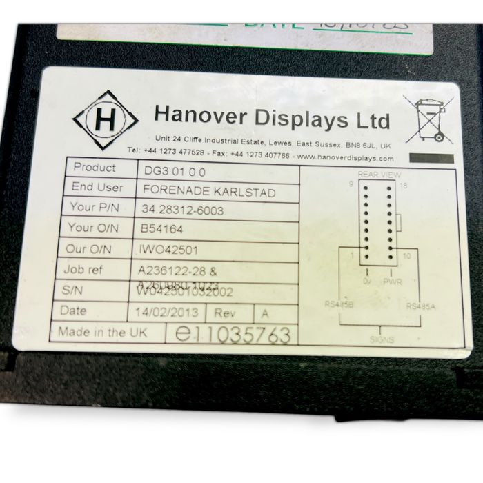DG30100 Modul de control, Panoul cu numerele de rută de destinație HANOVER DISPLAYS LIMITED MAN
