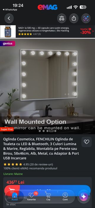 Masa laptop/machiaj + Oglinda makeup cu led