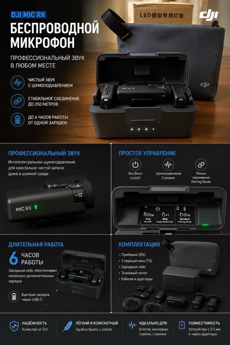 Беспроводной микрофон петличка dji