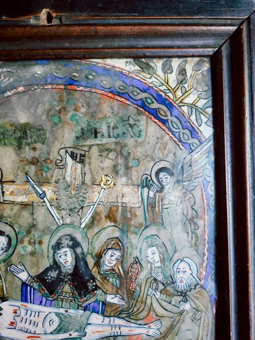 Icoană veche pe sticlă – Învierea Domnului – zona Transilvania