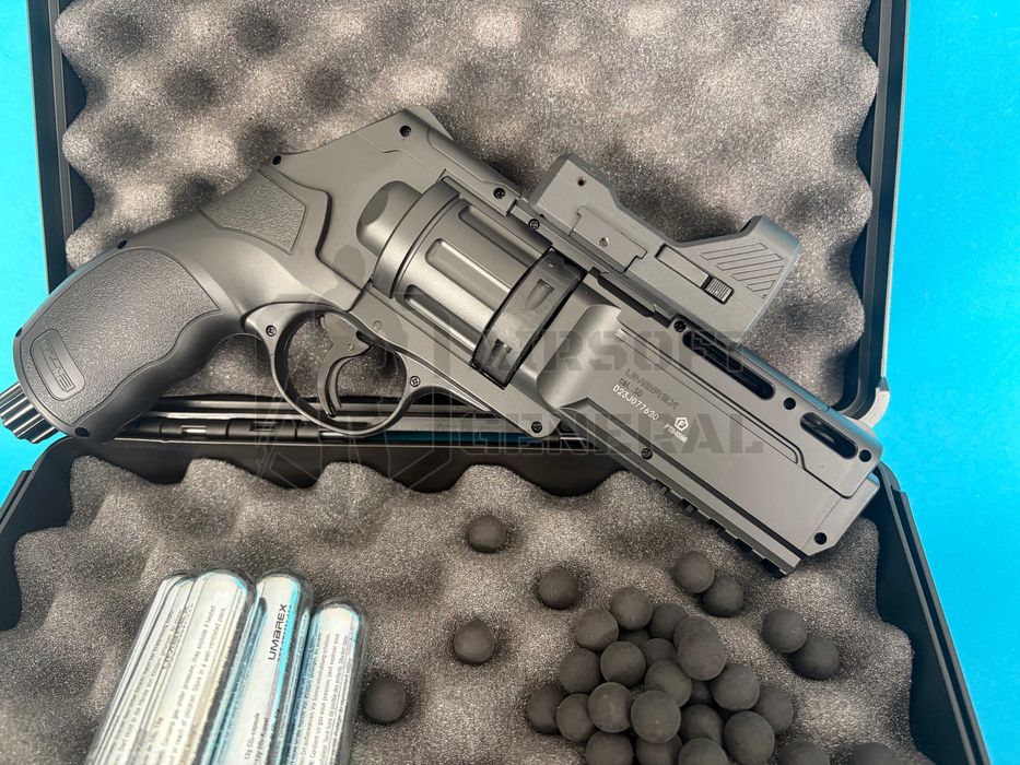 Pistol paintball puternic 11j set cu bile cauciuc, cutie transport si capsule co2 cadou Airsoftgeneral NOU