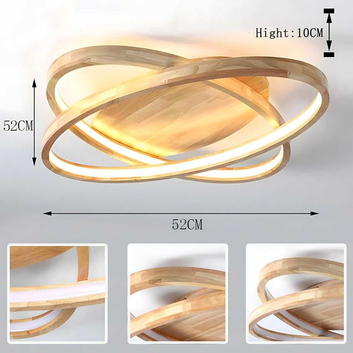 ЛЕД LED дървена таванна лампа полилей, 52см димируема дистанционно 221
