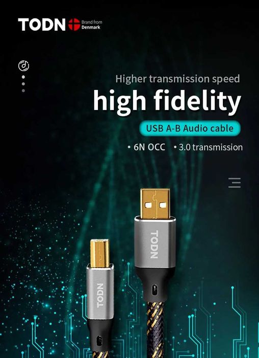 Cablu audio digital HIFI USB A - USB B TODN 6N OCC, 1.5 m