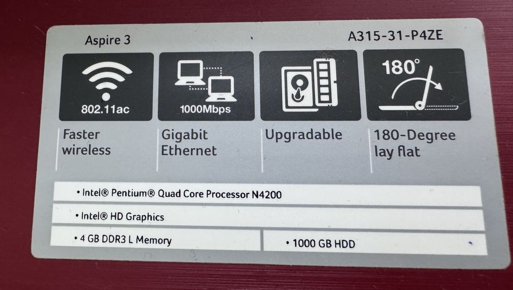 Лаптоп Acer Aspire 3 A315-31, 2бр. Черен и Червен
