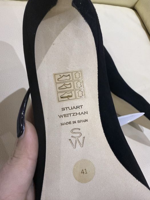 Pantofi Stiletto Stuart Weitzman Stuart 85 Pump, Piele Întoarsă neagră