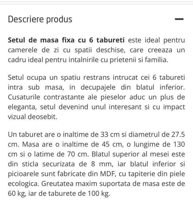 Masa de cafea din sticla cu 6 tambureti