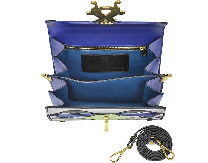 Кожена чанта Giancarlo Petriglia дръжки лого златиста синя черна зелен