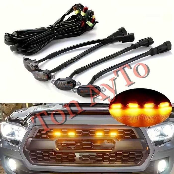 Лед Дневни Светлини За Решетка Оранжеви Американски Стил 12V Raptor Style 4 броя Опушени Черни