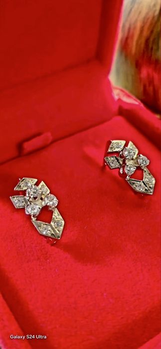 Золотые серьги СССР с Якутскими бриллиантами  583 проба