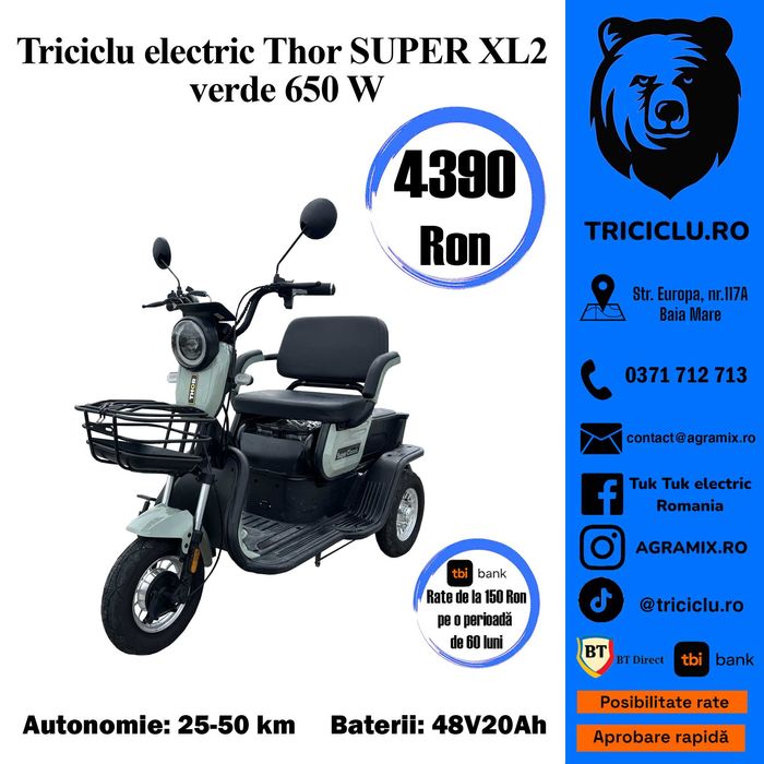 THOR SUPERXL-2 tricicleta electrica tuk tuk nou verde albastru