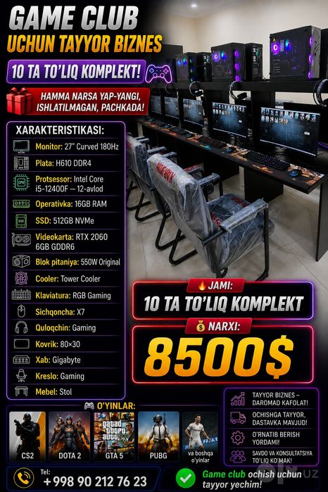 10ta Yangi Игровой компьютерлар Сотилади полный комплект