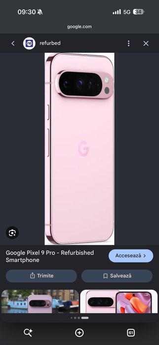 Vând Google Pixel 9 Pro, versiunea de 256 GB stocare și 16 GB RAM, în nuanța premium Rose Quartz.