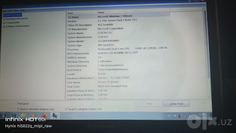 Lenovo noutbuk narxi kelishiladi