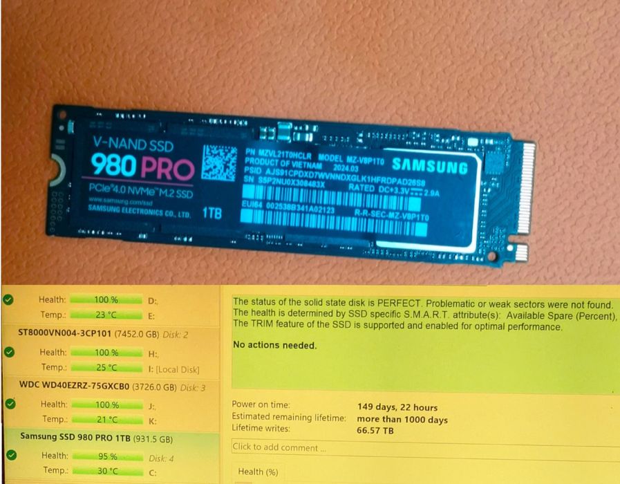 Ssd Samsung 980 PRO 1TB folosit doar 150 zile e aproape nou