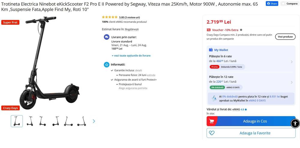 Trotineta electrica Ninebot F2 ProII 900W aproape noua garantie 2 ani