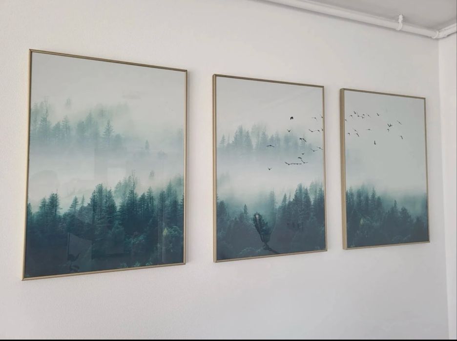 Set 3 tablouri CANVAS (PÂNZA) cu rama aurie de metal