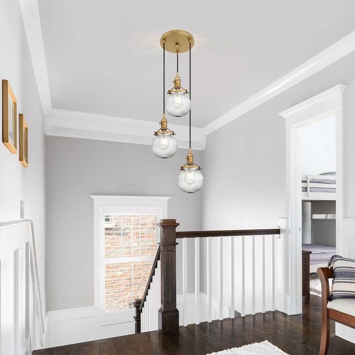 JIMUBEAM Индустриална 3-посочна таванна лампа, абажур-оребрено стъкло