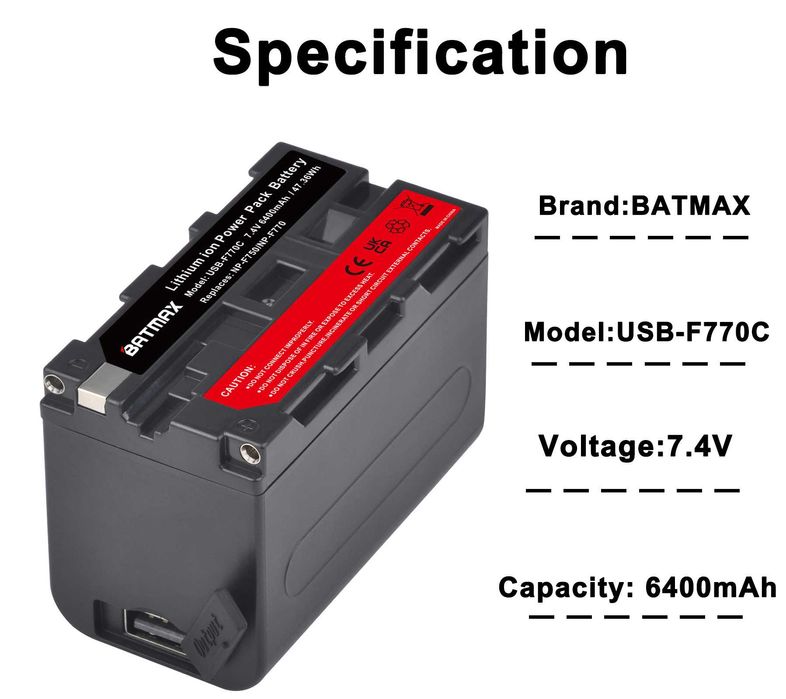 Универсална литиева батерия NP-F750, 7.4V, 6400mAh
