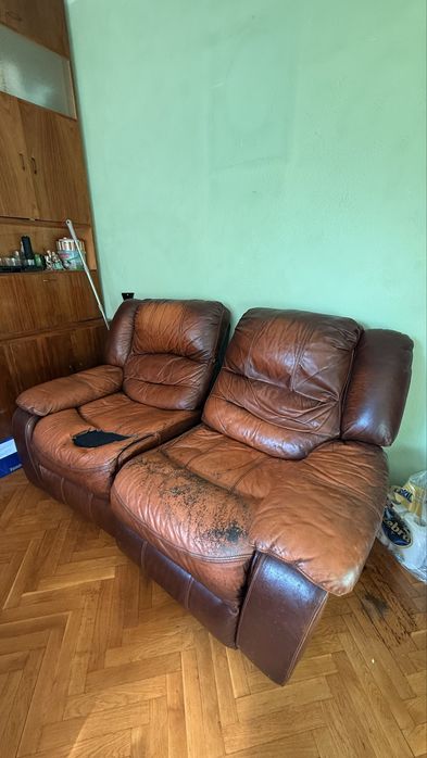 2 кожени релакс фотьойла с механизъм за крака – кафяви